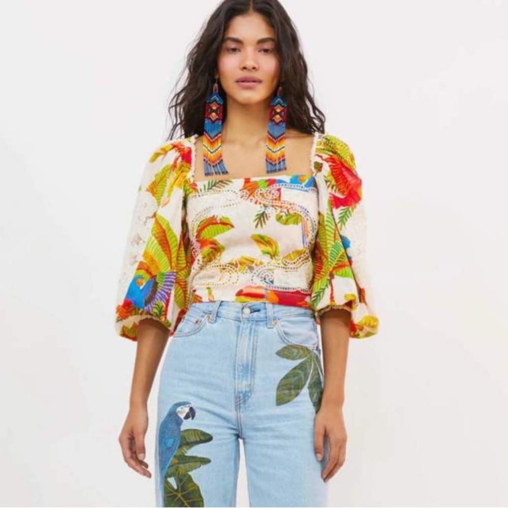 Farm Rio Off White Blouse Forest Birds